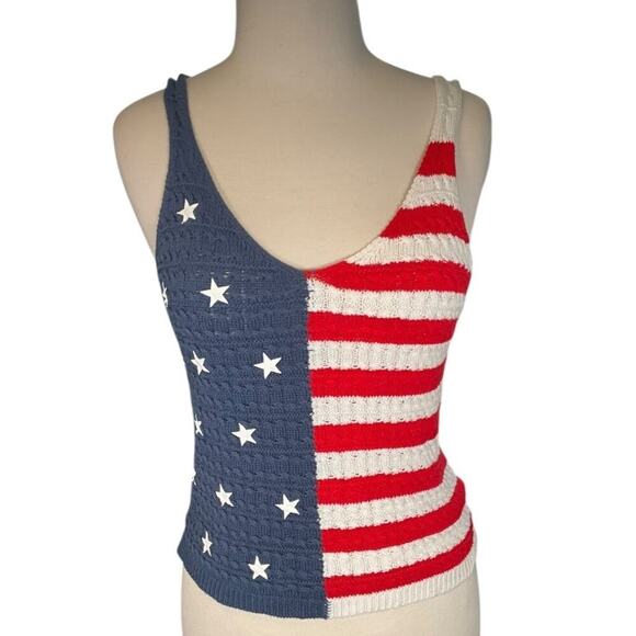 Moon & Madison American Flag Knit Tank Top Red White Blue Breathable Size Small - Picture 1 of 9